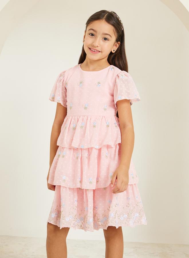 ستايلي فستان مطرز بالزهور متعدد الطبقات - Image 1